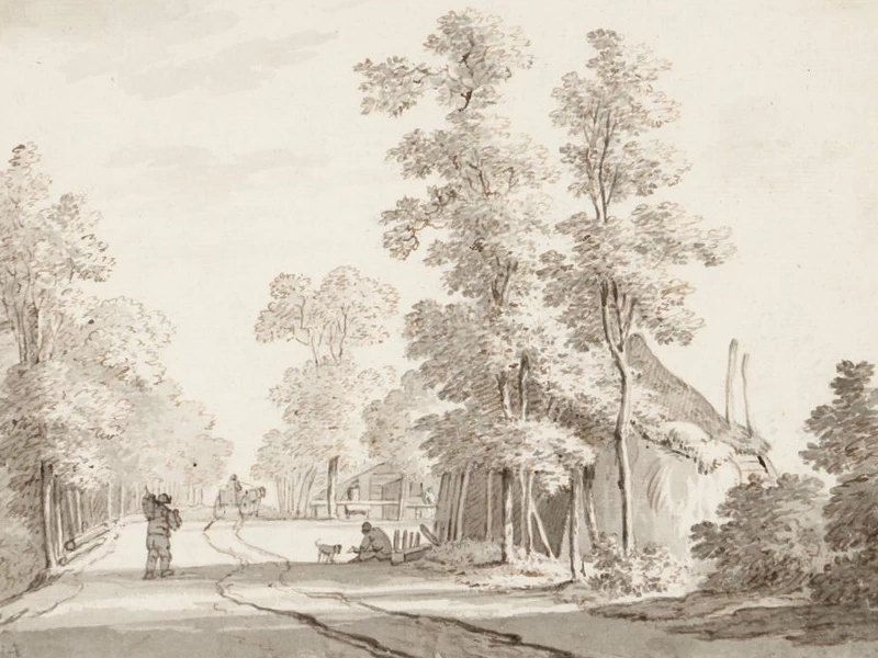 1765-Jan Apeldoorn - Strada sterrata con carro trainato da cavalli e un viaggiatore